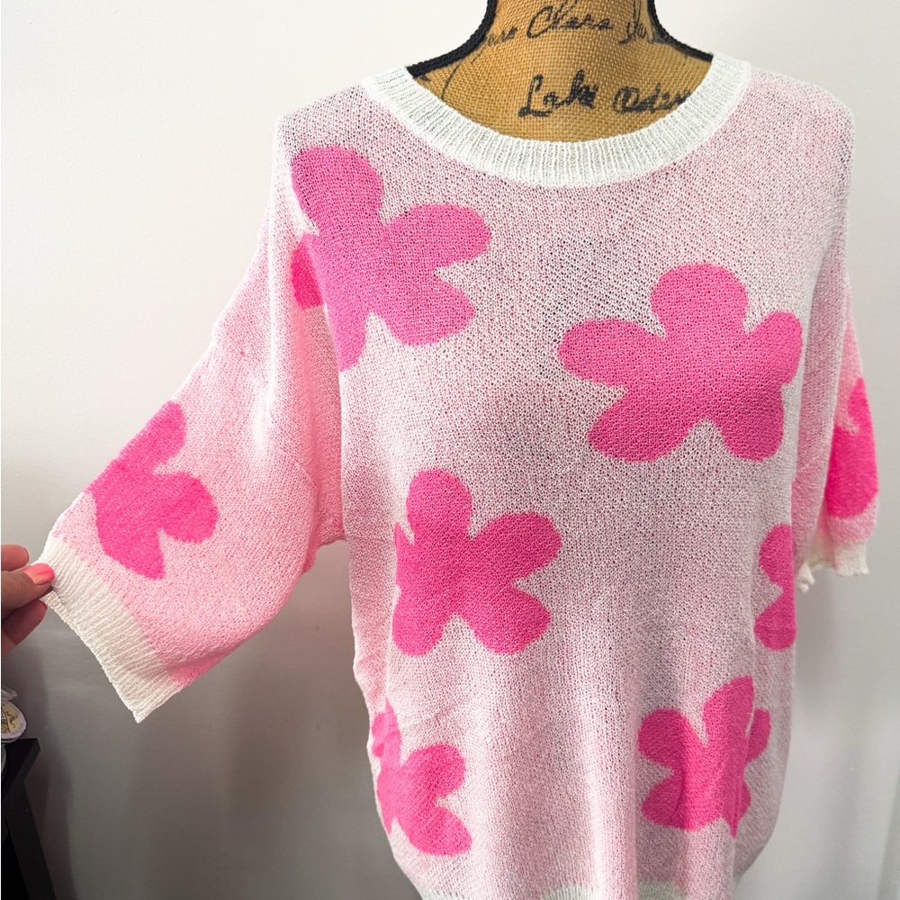 BiBi Pink Floral Crew Neck Sweater